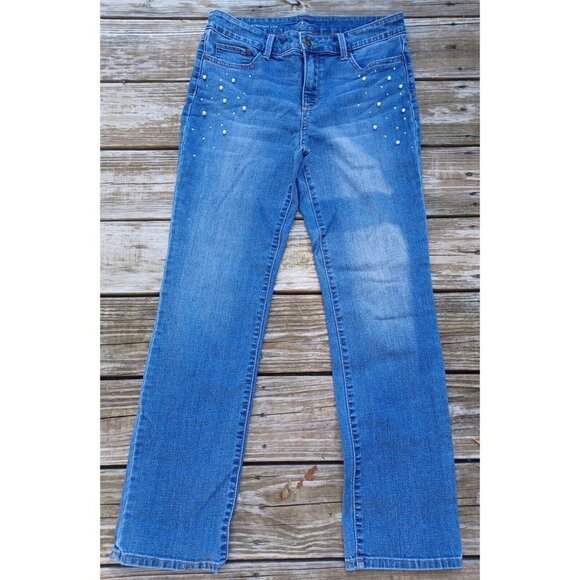 St. John's Bay Pearl Embellished Jeans Women's Size 10 Med Wash - Picture 1 of 7